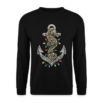 Ancre maritime de Noël hippocampe et lumière - Sweat-shirt Unisexe - noir - Devant - Alina (178cm) & Michal (187cm)