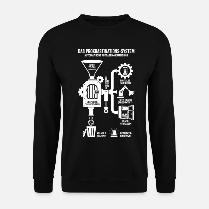 Procrastination System Funny Infographic - Unisex Sweatshirt - black