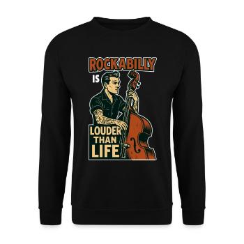 Rockabilly Kontrabass: 50s Musiker & Tattoo Art - Unisex Pullover - Schwarz - Vorne - Alina (178cm) & Michal (187cm)