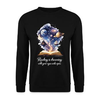 Lire, c’est rêver - Magic Book & Stars - Sweat-shirt Unisexe - noir - Devant - Alina (178cm) & Michal (187cm)
