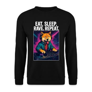Shiba Inu DJ : Eat Sleep Rave rediffuse les streetwear - Sweat-shirt Unisexe - noir - Devant - Alina (178cm) & Michal (187cm)
