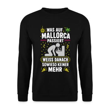 Malle 2026 Was auf Malle passiert weiß danach... - Unisex Pullover - Schwarz - Vorne - Alina (178cm) & Michal (187cm)