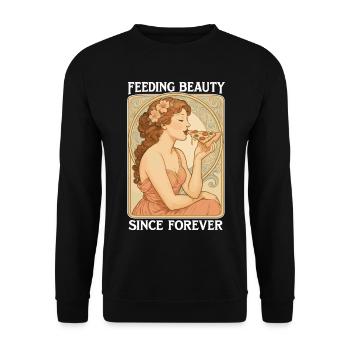 Art Nouveau Pizza Pin-Up - Feeding Beauty - Unisex Pullover - Schwarz - Vorne - Alina (178cm) & Michal (187cm)