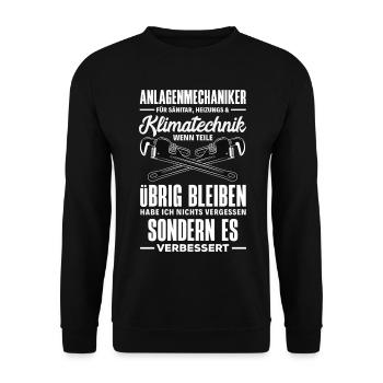 Anlagenmechaniker SHK Sanitär Heizung Handwerk - Unisex Pullover - Schwarz - Vorne - Alina (178cm) & Michal (187cm)