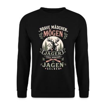 Coole Mädchen jagen selber - Unisex Pullover - Schwarz - Vorne - Alina (178cm) & Michal (187cm)