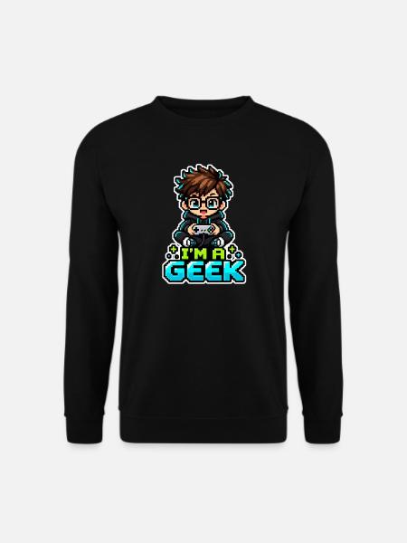 Pixel Geek Chibi Gamer - Unisex Pullover - Schwarz