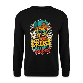 Pizzahumor – Crust Before Dudes - Unisex Pullover - Schwarz - Vorne - Alina (178cm) & Michal (187cm)