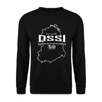 Vorsicht OSSI kontaktfreudig & erlebnissorientiert - Unisex Pullover - Schwarz - Vorne - Alina (178cm) & Michal (187cm)