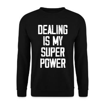 Dealen ist meine Superkraft - Lustig - Unisex Pullover - Schwarz - Vorne - Alina (178cm) & Michal (187cm)
