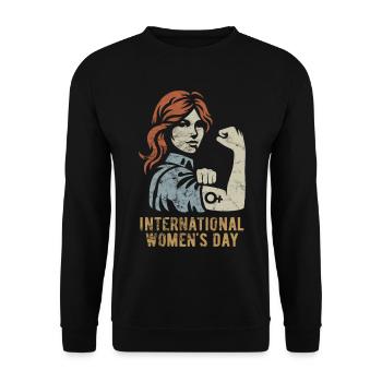 International Women's Day - Retro Geschenk - Unisex Pullover - Schwarz - Vorne - Alina (178cm) & Michal (187cm)