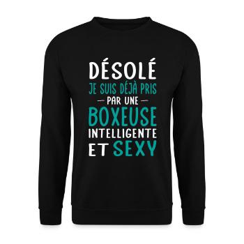 Désolé déjà pris par une boxeuse sexy - Sweat-shirt Unisexe - noir - Devant - Alina (178cm) & Michal (187cm)