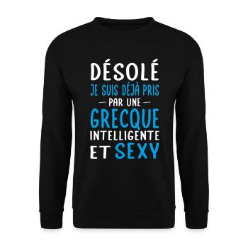 Désolé déjà pris par une Grecque sexy - Sweat-shirt Unisexe - noir - Devant - Alina (178cm) & Michal (187cm)