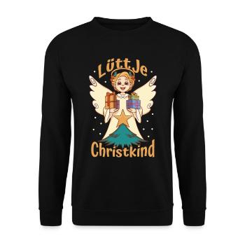 Lüttje Christkind kleines Christkind - Unisex Pullover - Schwarz - Vorne - Alina (178cm) & Michal (187cm)