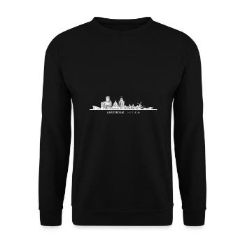 Amsterdam Sehenswürdigkeiten Skyline Geschenk - Unisex Pullover - Schwarz - Vorne - Alina (178cm) & Michal (187cm)