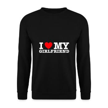 I Love My Girlfriend - Unisex Pullover - Schwarz - Vorne - Alina (178cm) & Michal (187cm)
