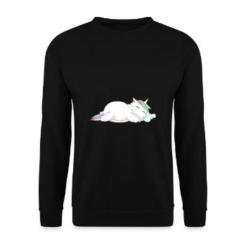 Einhorn Schlafen Müde Kopfkissen Chillen Geschenk - Unisex Pullover - Schwarz - Vorne - Alina (178cm) & Michal (187cm)