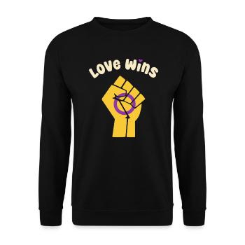 Love Wins Intersex Pride Faustdesign für Equality - Unisex Pullover - Schwarz - Vorne - Alina (178cm) & Michal (187cm)