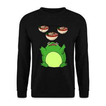 Anime Ramen und Frosch - Unisex Pullover - Schwarz - Vorne - Alina (178cm) & Michal (187cm)