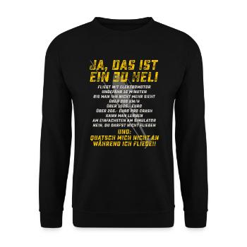3D-Heli Modellflieger FAQ Akku auf dunkel - - Unisex Pullover - Schwarz - Vorne - Alina (178cm) & Michal (187cm)