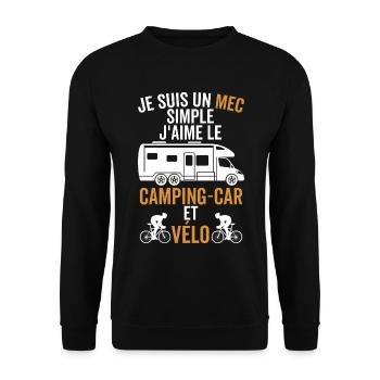 j suis un mec simple j'aime le camping car et vélo - Sweat-shirt Unisexe - noir - Devant - Alina (178cm) & Michal (187cm)