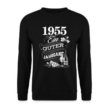 1955 Geburtsjahr Geburtstag Jahrgang - Unisex Pullover - Schwarz - Vorne - Alina (178cm) & Michal (187cm)