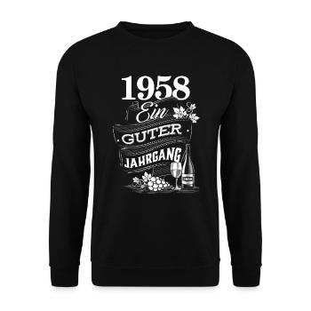 1958 Geburtsjahr Geburtstag Jahrgang - Unisex Pullover - Schwarz - Vorne - Alina (178cm) & Michal (187cm)