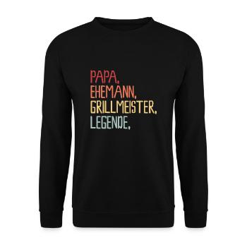 Seriengriller Papa Grillmeister Geschenk - Unisex Pullover - Schwarz - Vorne - Alina (178cm) & Michal (187cm)