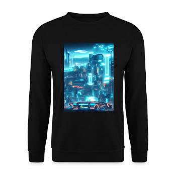 Cool Japanese World Japan Neon City - Unisex Pullover - Schwarz - Vorne - Alina (178cm) & Michal (187cm)