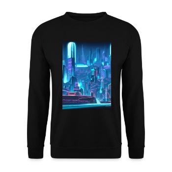 Cool Japanese Techno Cat In Japan Neon City - Unisex Pullover - Schwarz - Vorne - Alina (178cm) & Michal (187cm)