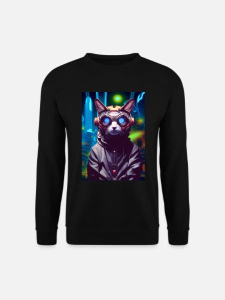 Techno Cat In Japan Neon City - Unisex Pullover - Schwarz