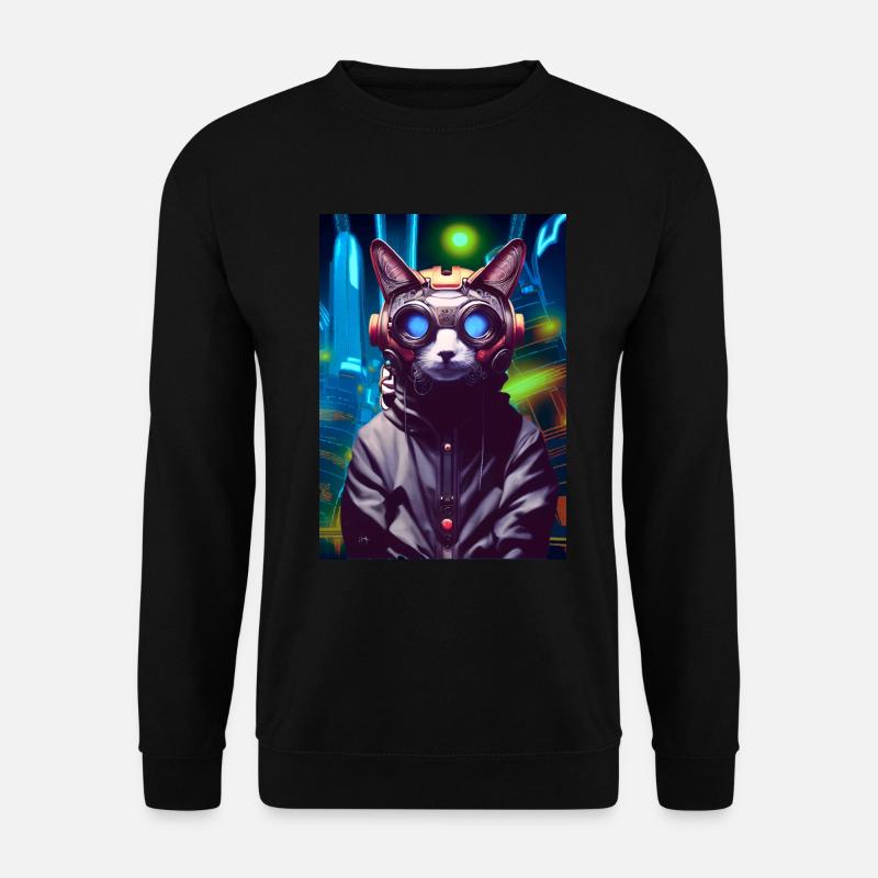 Techno Cat In Japan Neon City - Unisex Pullover - Schwarz