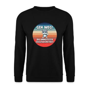 Geh weg du unnötiger Sozialkontakt angry cat retro - Unisex Pullover - Schwarz - Vorne - Alina (178cm) & Michal (187cm)