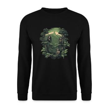 Affe Affen Jungle Natur Palmen Äffchen Berge Wald - Unisex Pullover - Schwarz - Vorne - Alina (178cm) & Michal (187cm)