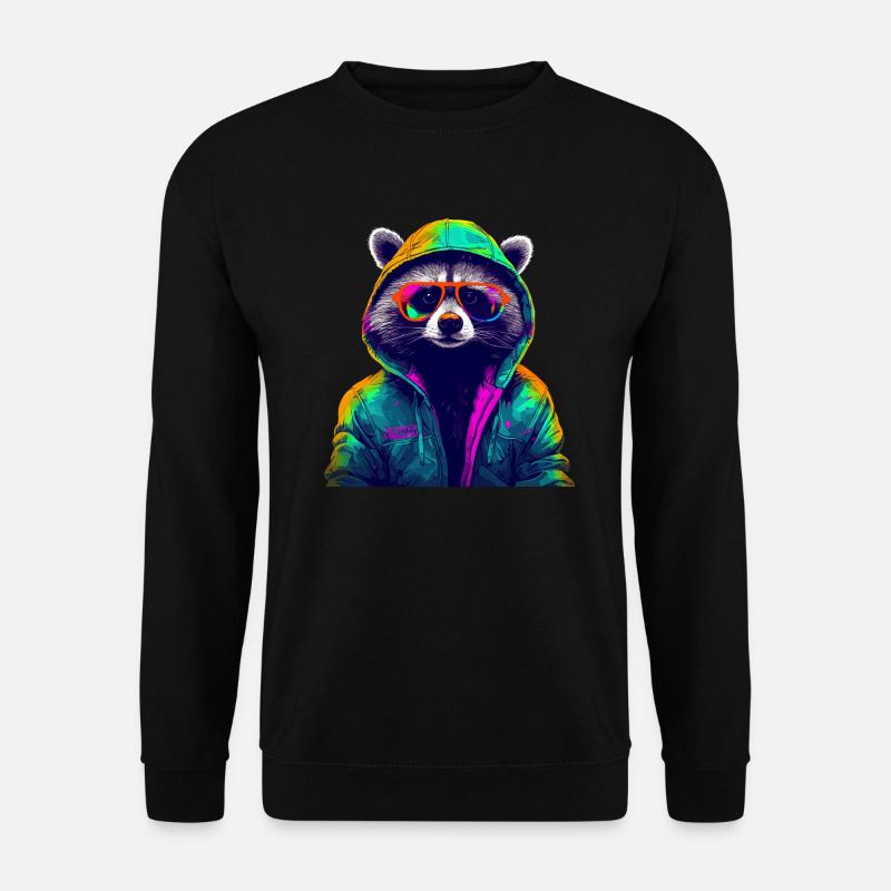 Waschbär Bunt Neon Raccoon Natur Sonnenbrille - Unisex Pullover - Schwarz