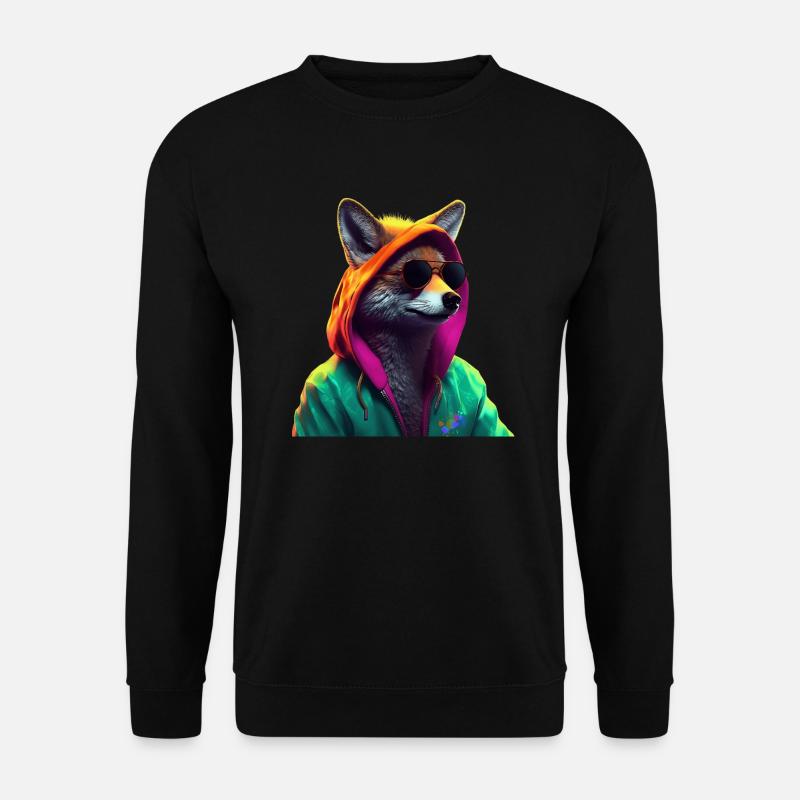 Fuchs mit Sonnenbrille Bunt Coole Füchse Waldtier - Unisex Pullover - Schwarz