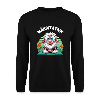 Schaf Meditation Yoga Entspannung Lustig Namaste - Unisex Pullover - Schwarz - Vorne - Alina (178cm) & Michal (187cm)