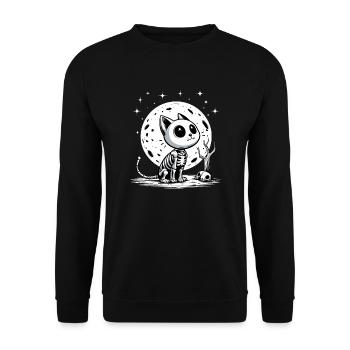 Happy Halloween Katze Vollmond Skelett Lustig - Unisex Pullover - Schwarz - Vorne - Alina (178cm) & Michal (187cm)