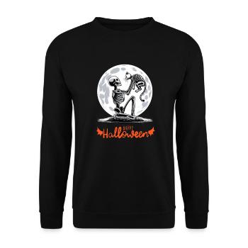 Happy Halloween Skelett Katze Vollmond Nacht - Unisex Pullover - Schwarz - Vorne - Alina (178cm) & Michal (187cm)