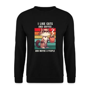 Coffee Cat Caffeine Retro Office Colleague Funny - Unisex Sweatshirt - black - Front - Alina (178cm) & Michal (187cm)