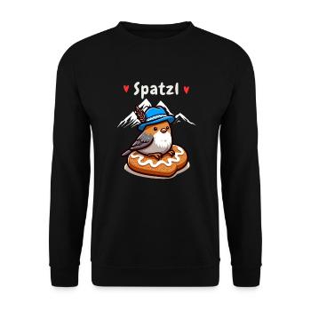 Bayern Spatzl Blue-White Mountains Gingerbread Heart Funny - Unisex Sweatshirt - black - Front - Alina (178cm) & Michal (187cm)