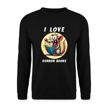 Buch Bücher Horrorbücher Leseratte Gruseln Lustig - Unisex Pullover - Schwarz - Vorne - Alina (178cm) & Michal (187cm)