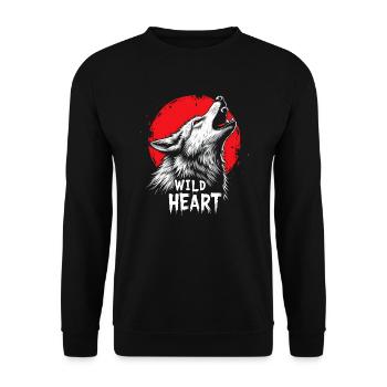 Wolf Design Backprint – Rot und Weiß Kunstmotiv - Unisex Pullover - Schwarz - Vorne - Alina (178cm) & Michal (187cm)
