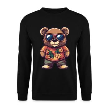Bär Comic Lustig Sommer - Unisex Pullover - Schwarz - Vorne - Alina (178cm) & Michal (187cm)