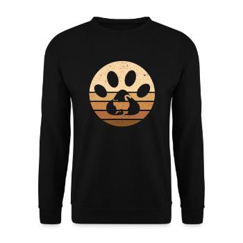 Katze Pfotenabdruck Retro Vintage - Unisex Pullover - Schwarz - Vorne - Alina (178cm) & Michal (187cm)