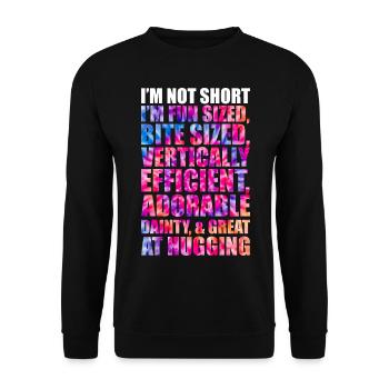 Ich bin nicht kurz im spaßigen Batik-Dye - Unisex Pullover - Schwarz - Vorne - Alina (178cm) & Michal (187cm)