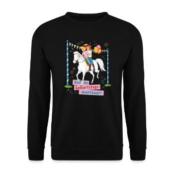 Bibi & Tina Auf Ins Geburtstagsabenteuer - Unisex Pullover - Schwarz - Vorne - Alina (178cm) & Michal (187cm)
