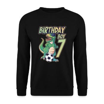7. Geburtstag Junge Dinosaurier Fußball 7 Jahre - Unisex Pullover - Schwarz - Vorne - Alina (178cm) & Michal (187cm)