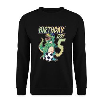 5. Geburtstag Junge Dinosaurier Fußball 5 Jahre - Unisex Pullover - Schwarz - Vorne - Alina (178cm) & Michal (187cm)
