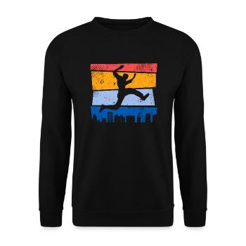Freerunning Vintage Design Freerunner Parkour - Unisex Pullover - Schwarz - Vorne - Alina (178cm) & Michal (187cm)