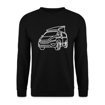 Campingbus mit Aufstelldach - Weiße Kontur - Unisex Pullover - Schwarz - Vorne - Alina (178cm) & Michal (187cm)